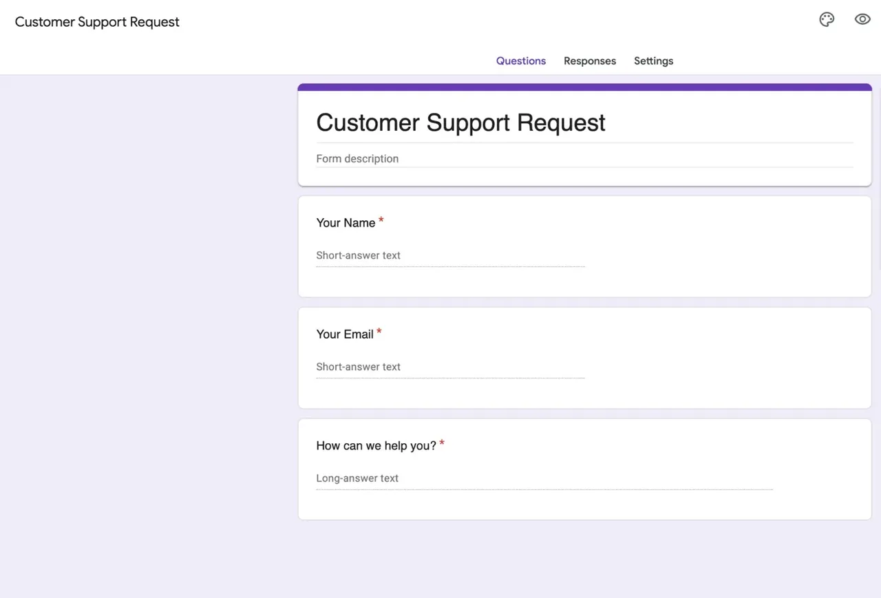 The web form channel for customer support requests